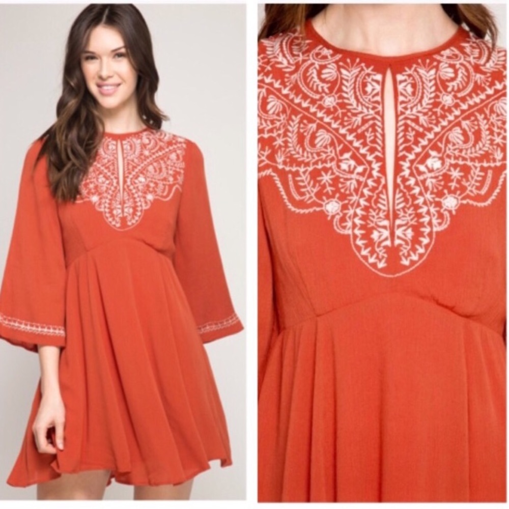 🕊 Boho Embroidered Mini Dress